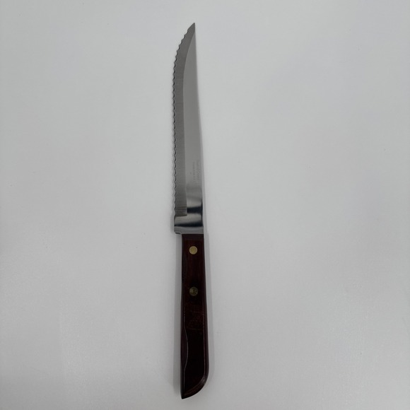 Washington Forge Stainless USA 13" Knife 8"‎ Blade Serrated EUC Vintage Wood - Picture 1 of 7